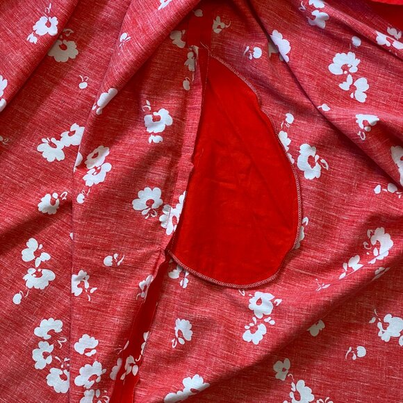Vintage handmade red & white floral midi circle skirt sleeveless dress pockets - Picture 6 of 12